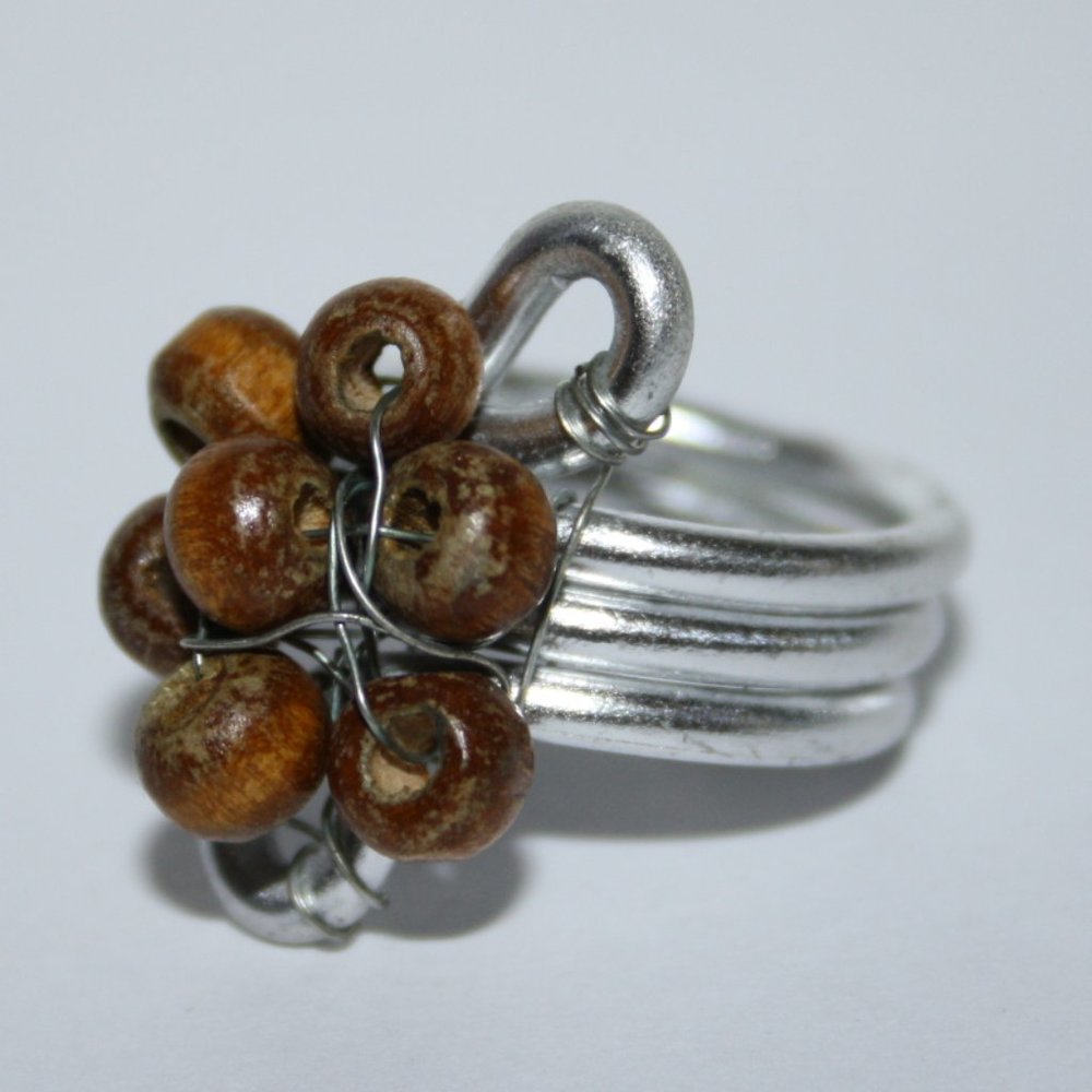 🌲 Silver & Wooden Wire-Wrapped Ring – Size 7 Natural Texture · Artisan Vibe ·
